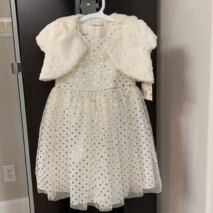 Mia & Mimi Toddler Girls' Polka Dot Dress With Faux Fur Shrug White/gold